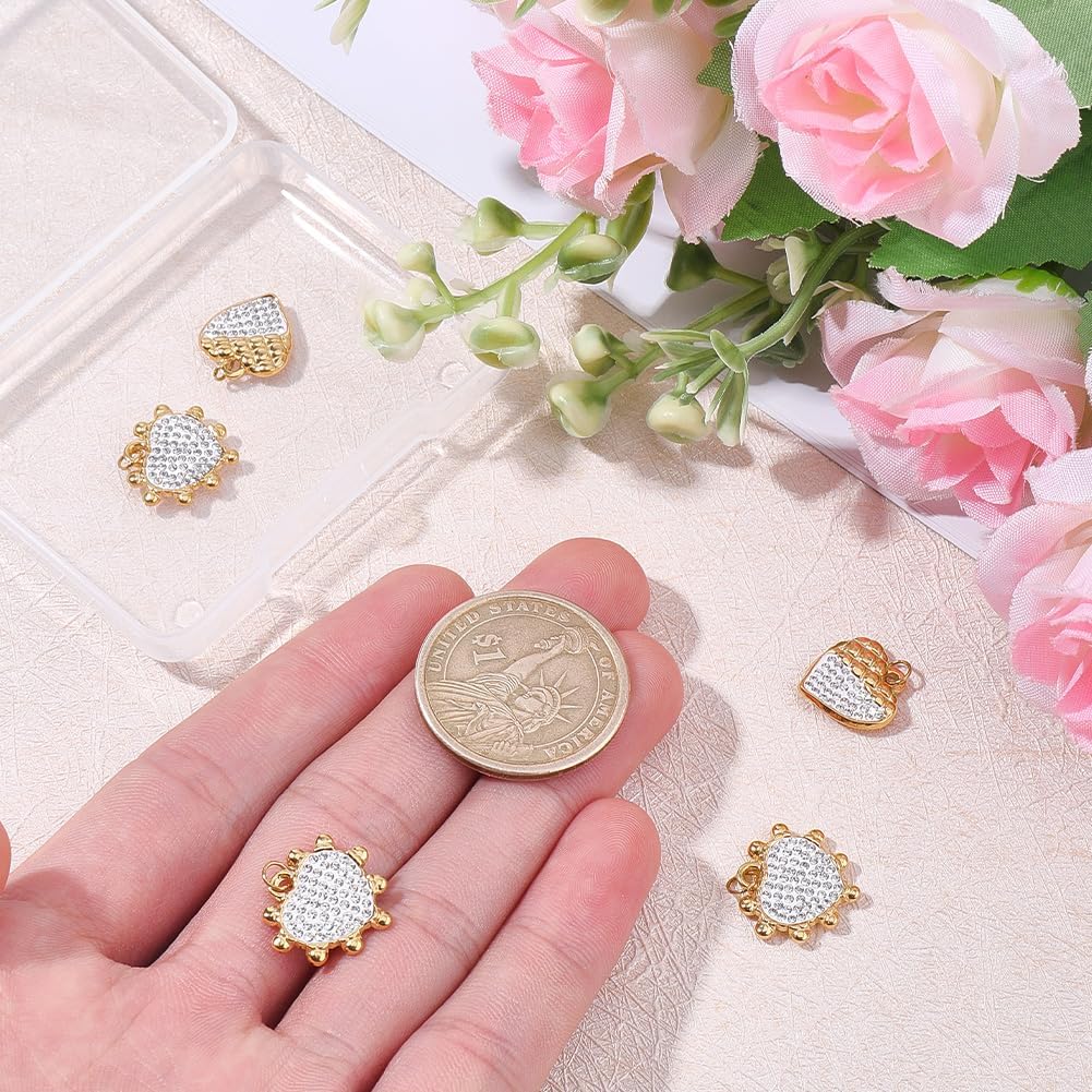 Beebeecraft 1 Box 6Pcs 18K Gold Plated Stainless Steel Heart Charms Hearts Valentines Charm with Crystal Rhinestones Love Shape Pendants for Jewelry Making Necklaces Earrings Keychain DIY Crafts - Image 3