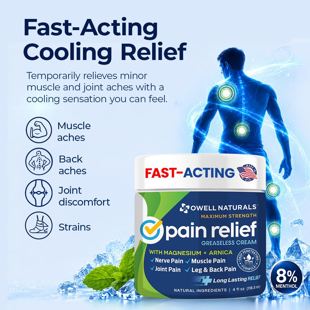 OWELL NATURALS Deep Penetrating Pain Relief Cream, Maximum Strength Formula for Joints & Muscle Aches, Lower Back, Knees, Hands, Legs, Ankle – Fast Acting Comfort, 3.5 oz — Amazon image 2