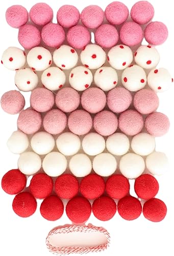 Mini Felt Factory Felt Ball DIY Christmas Garland Wool 60 Poms 1in Red Green White Seasonal Home Decor 10 Feet String Craft Supplies