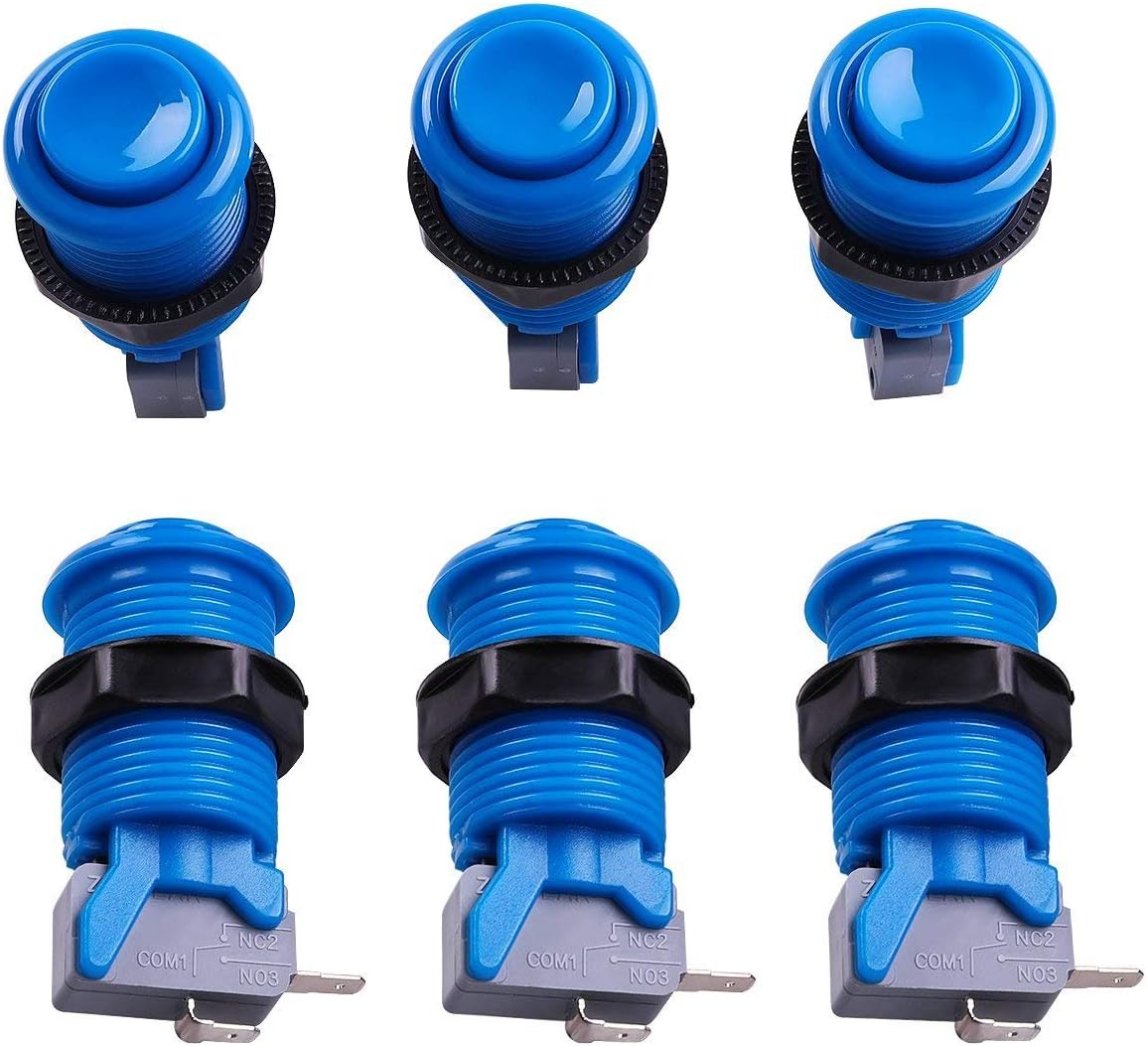 Reyann 6x Blue Happ Style Standard Arcade Push Button with Microswitch for Mame, Jamma, Arcade Video Games by Reyann