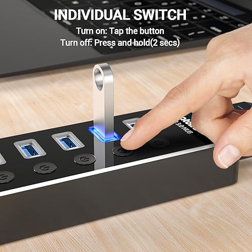 Miniatura 4 de atolla Hub USB alimentado, concentrador USB 3.0 de aluminio de 5 puertos con 4 puertos de datos USB 3.0 y 1 puerto de carga inteligente USB, divisor