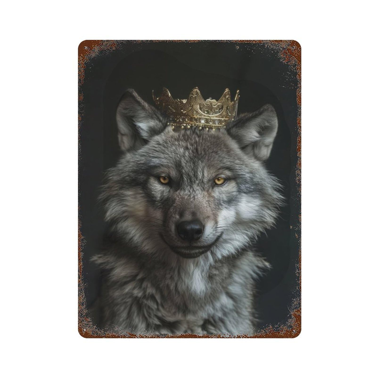Wolf King Vintage Rust Metal Sign 15.7"x11.8", Classic Wall Plaque for Basement, Hobby Room And Garage Decor