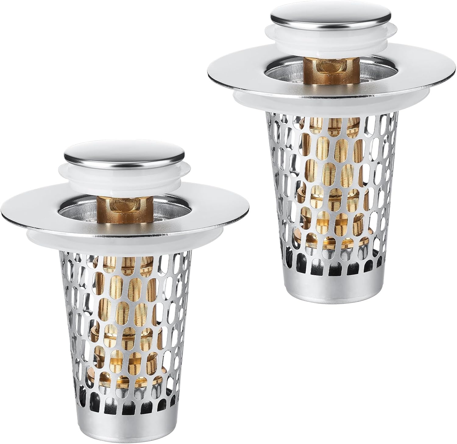 Bathroom Sink Drain Strainer 2Pack, Adoric Stainless Steel Sink Stopper for Bathroom Pop Up Stopper with Filter Basket Hair Catcher for Standard 1.1"-1.50" Sink Basin Hole