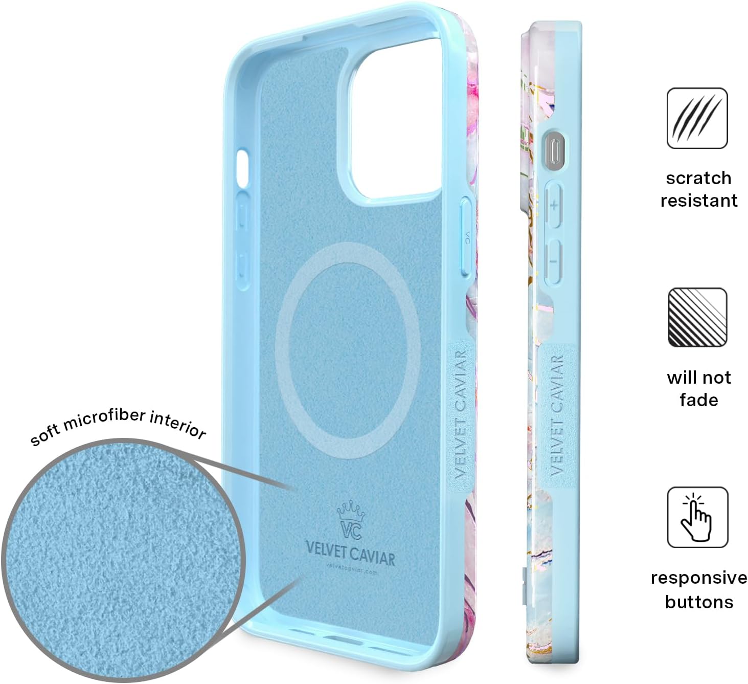 VELVET CAVIAR for iPhone 15 Case Marble - Cute Protective Cover for Women - Compatible with MagSafe - 10ft Drop Tested - Holographic, Blue, Pink - Image 6