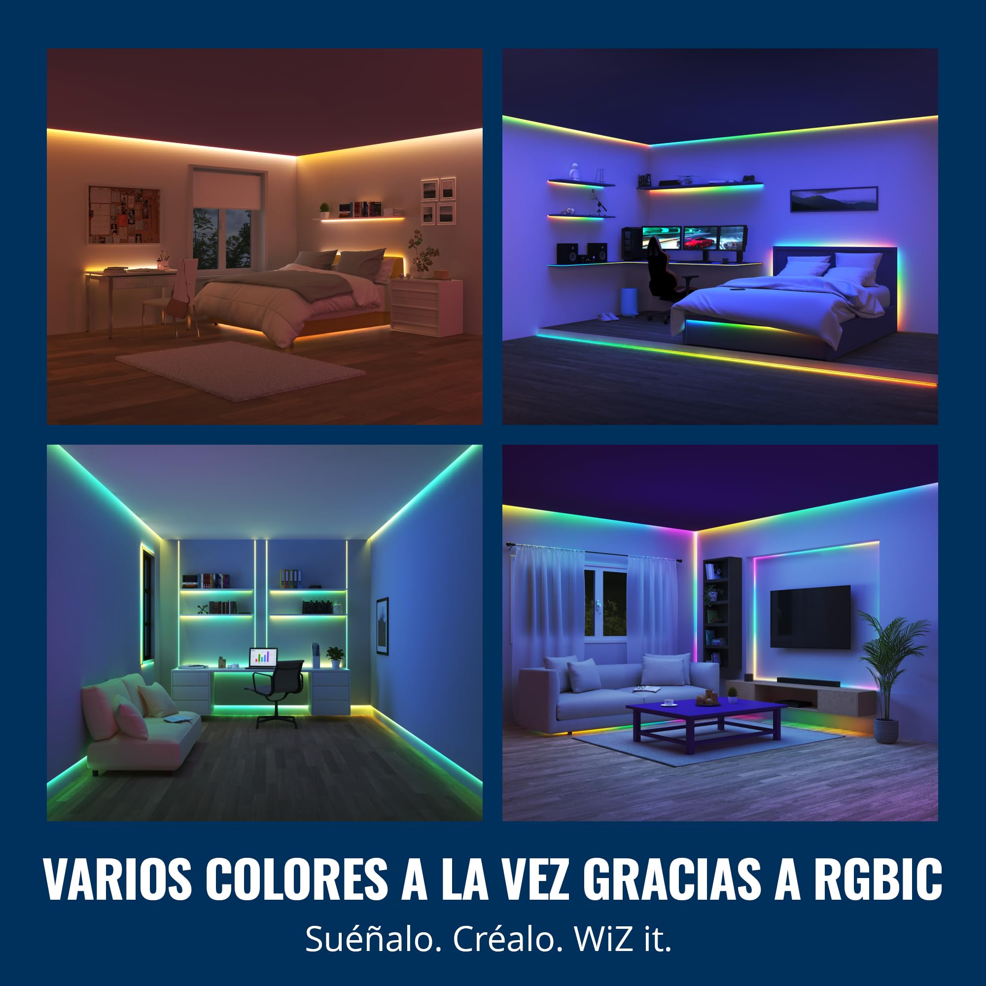 WiZ - Tira led inteligente 10m, RGBIC, incluye alimentador, hasta 16 millones de colores, conéctala vía WIFI, con tecnología SpaceSense, control via App o Voz y compatible con Alexa y Google Home