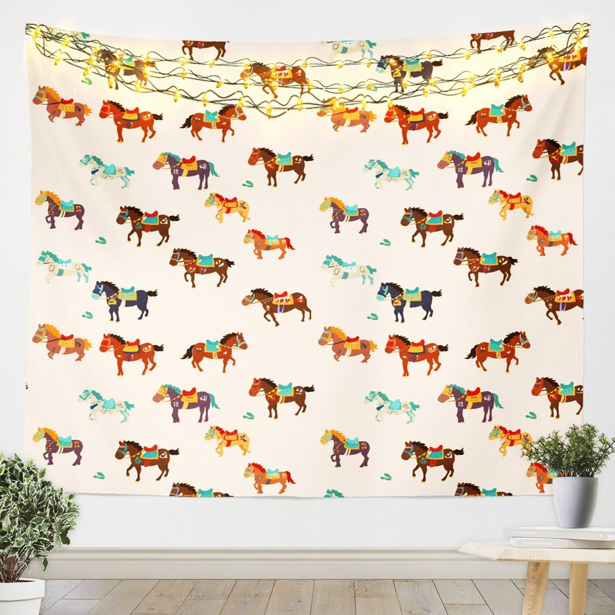 Feelyou Galloping Horse Tapestry XLarge 70"x92" Kids Floral Printed Horse Wall Blanket for Boys Teens Cute Animal Decor Wall Hanging Garden Flower Wall Art Room Decor Romantic Tapestries