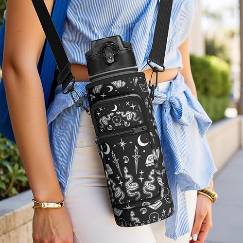 Miniatura 7 de Goth Moon - Botella de agua de medio galón con funda de 32 onzas, tapa abatible, sin BPA, jarra de agua motivacional a prueba de fugas, regalos