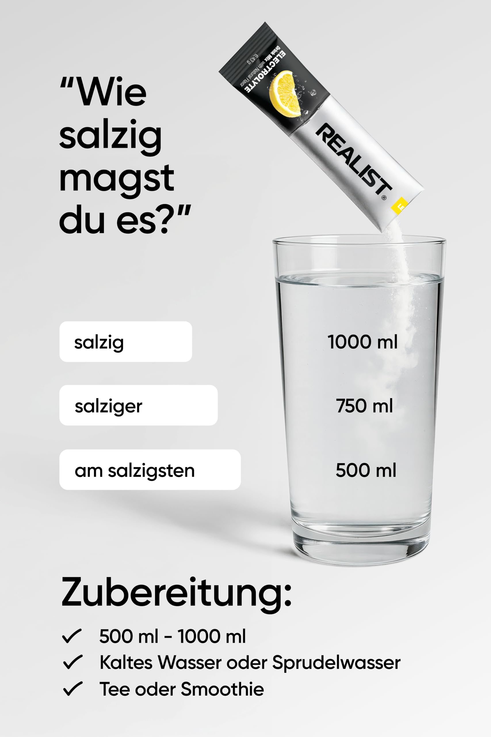 REALIST Electrolytes sans sucre [30 STICKS] Electrolytes Sugar Free, Poudre d'électrolyte Sport & KETO - 1000 mg de sodium, 330 mg de potassium, 60 mg de magnésium - Hydration rapide, fabriqué en