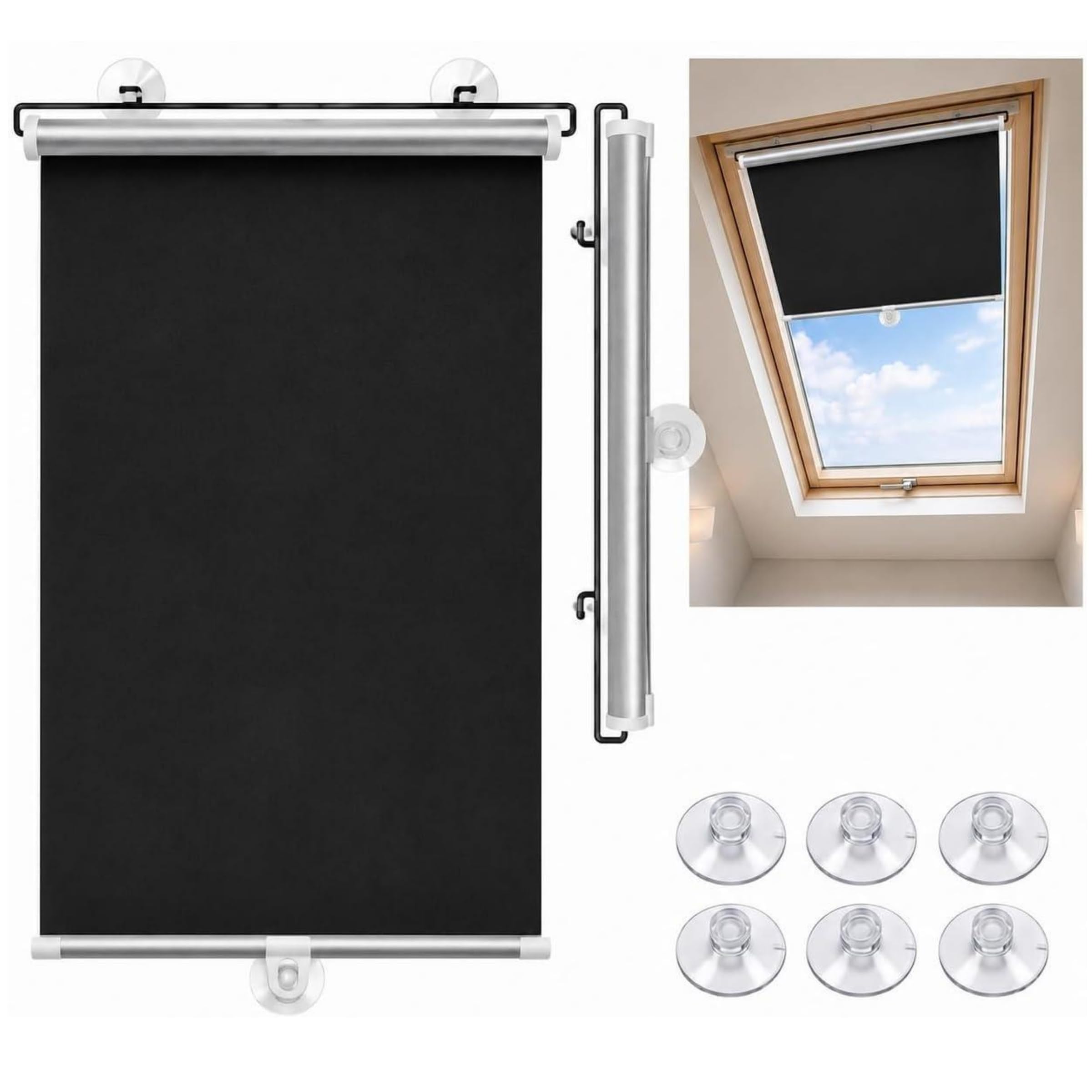 No Drill Roller Blind, 99% Blackout UV Protection, Thermal Insulating Window Shade with Suction Cups, Thermal UV Blocking Retractable Blinds Blind for Windows & Cars (40x60cm/15.7x23.6in)