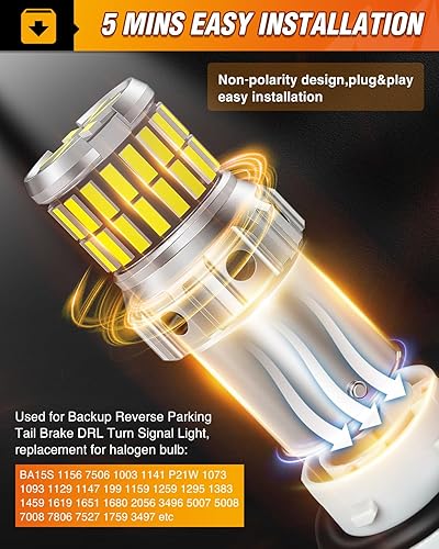 Miniatura 7 de Nilight Bombilla LED 1156 súper brillante 4014 63SMD LED de repuesto para respaldo inverso, freno trasero DRL, luz de señal de giro, BA15S 7506 1003