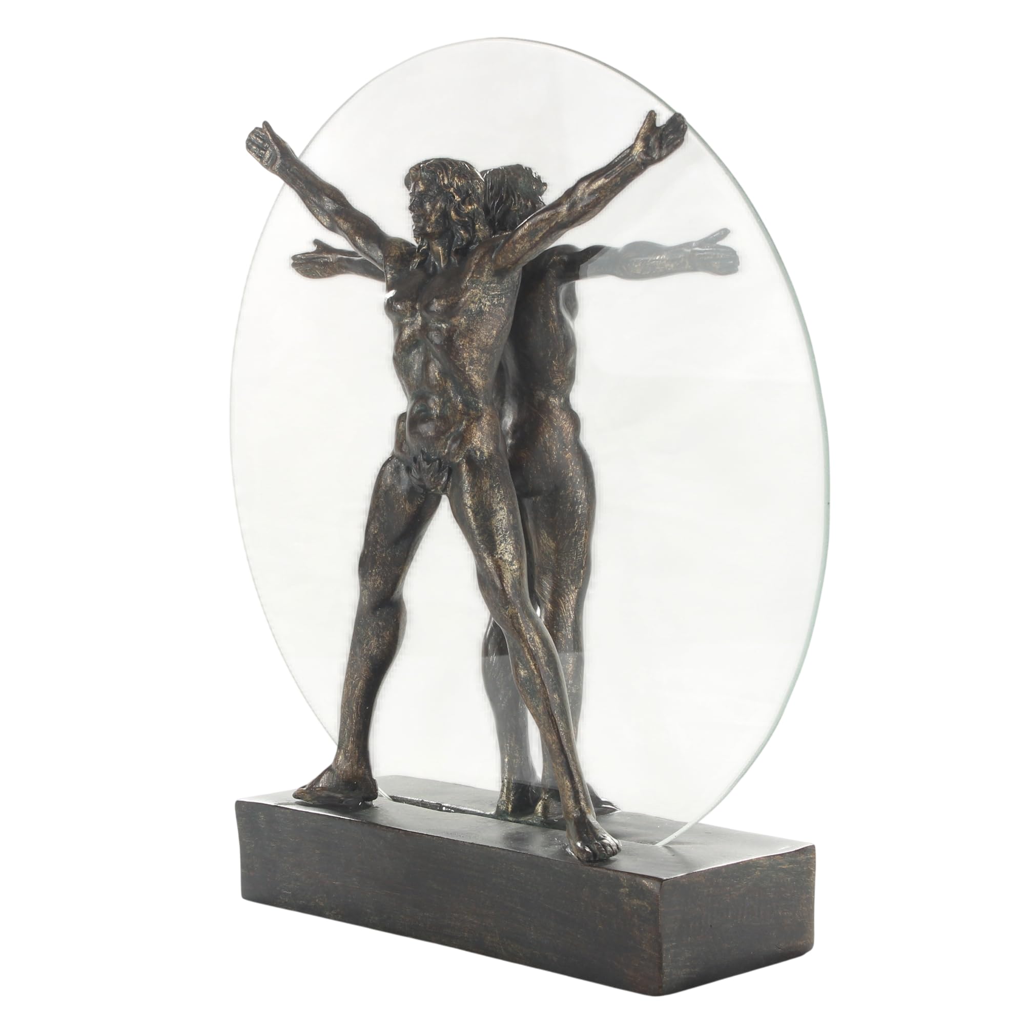 Skulptur Vitruvianischer Mensch nach Leonardo da Vinci – Resin mit Glasscheibe, Höhe 27,3 cm