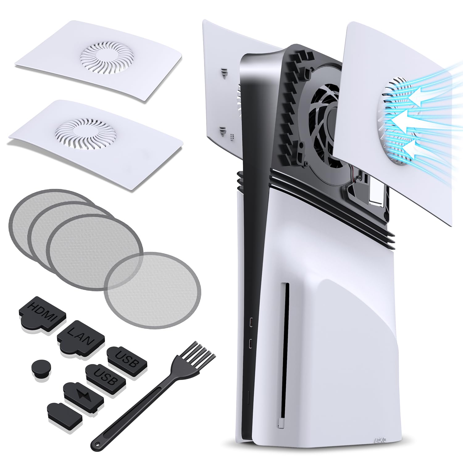 GRAUGEAR PS5 Pro Cooling Dustproof Kit Ventilated Faceplates Air Filter Dust Plugs Reduce Console Temp by 50 Anti-Dust