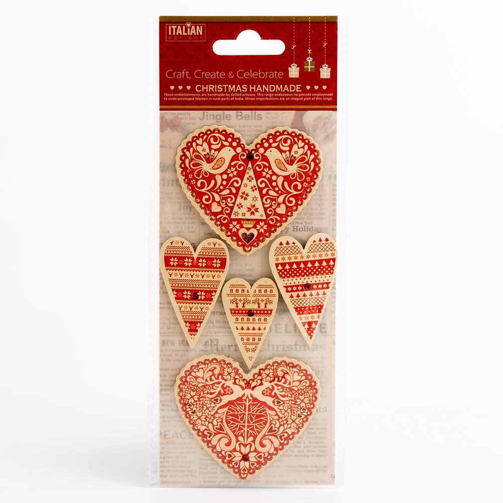 Italian Options 5 Red/Ivory Nordic Hearts Craft Christmas Decorations