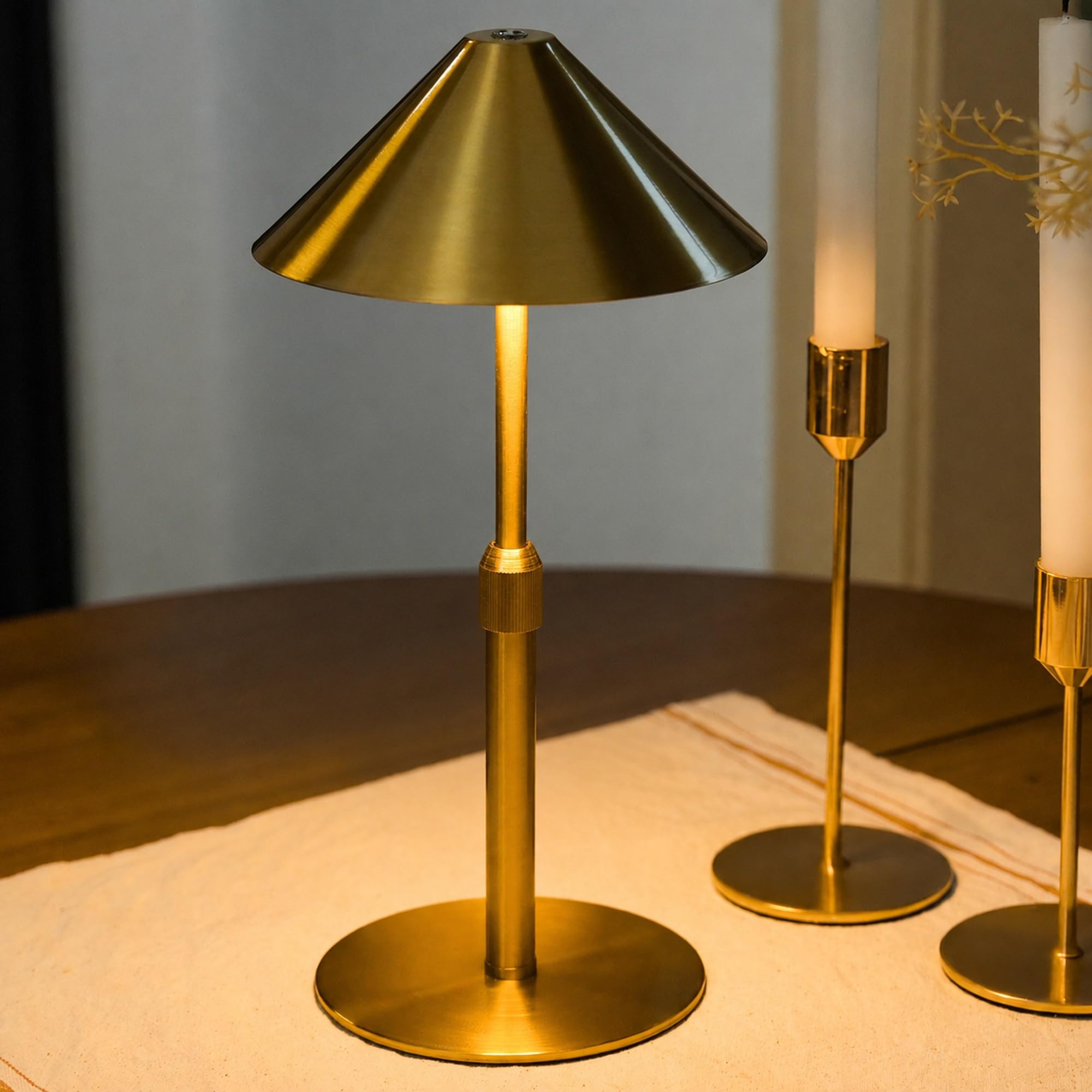 LuminexDesigns Table Lamp Wireless LED Battery Metal Table Lamp - Height Adjustable, IP54 Waterproof, 3000K - 6000K, USB-C Rechargeable for Bedroom, Balcony, Outdoor  Decoration, Gold