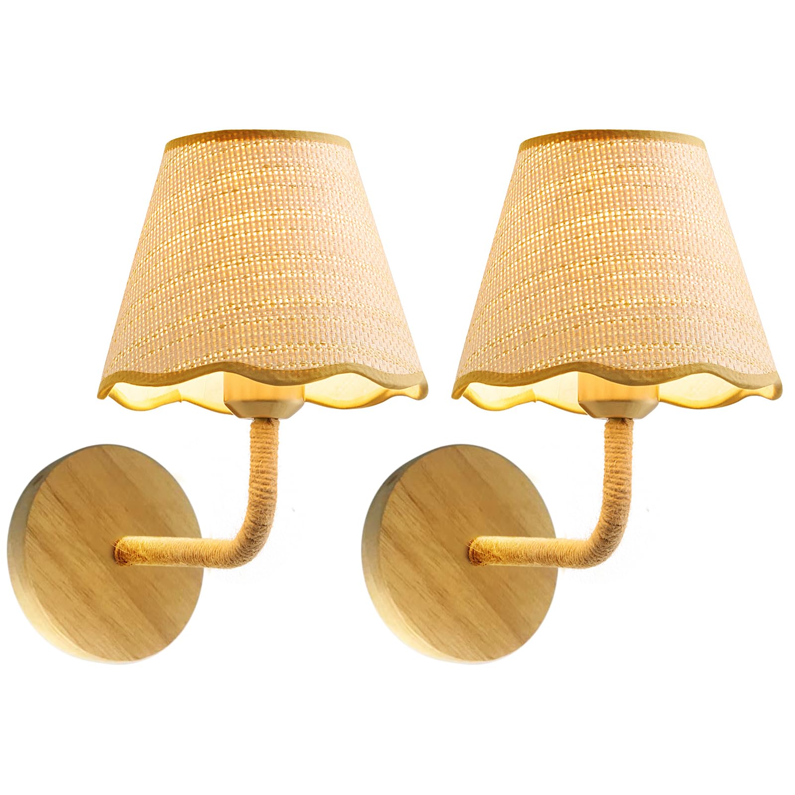 Photo 1 of PENACINY Set of Two Stick-On Hand Woven Wall Sconces, Battery Operated Wireless Wall Sconces with Remote Controlled, Adjustable Brightness Living Room Wall Decor(E26 Bulb Included)