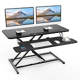 ERGOMAKER Standing Desk Converter, 36"/90cm Wide Height Adjustable Quick Sit Stand Computer Desk Riser for Home Office Workstation (Black Frame + Black Desktop) 36"/91cm Pure Black