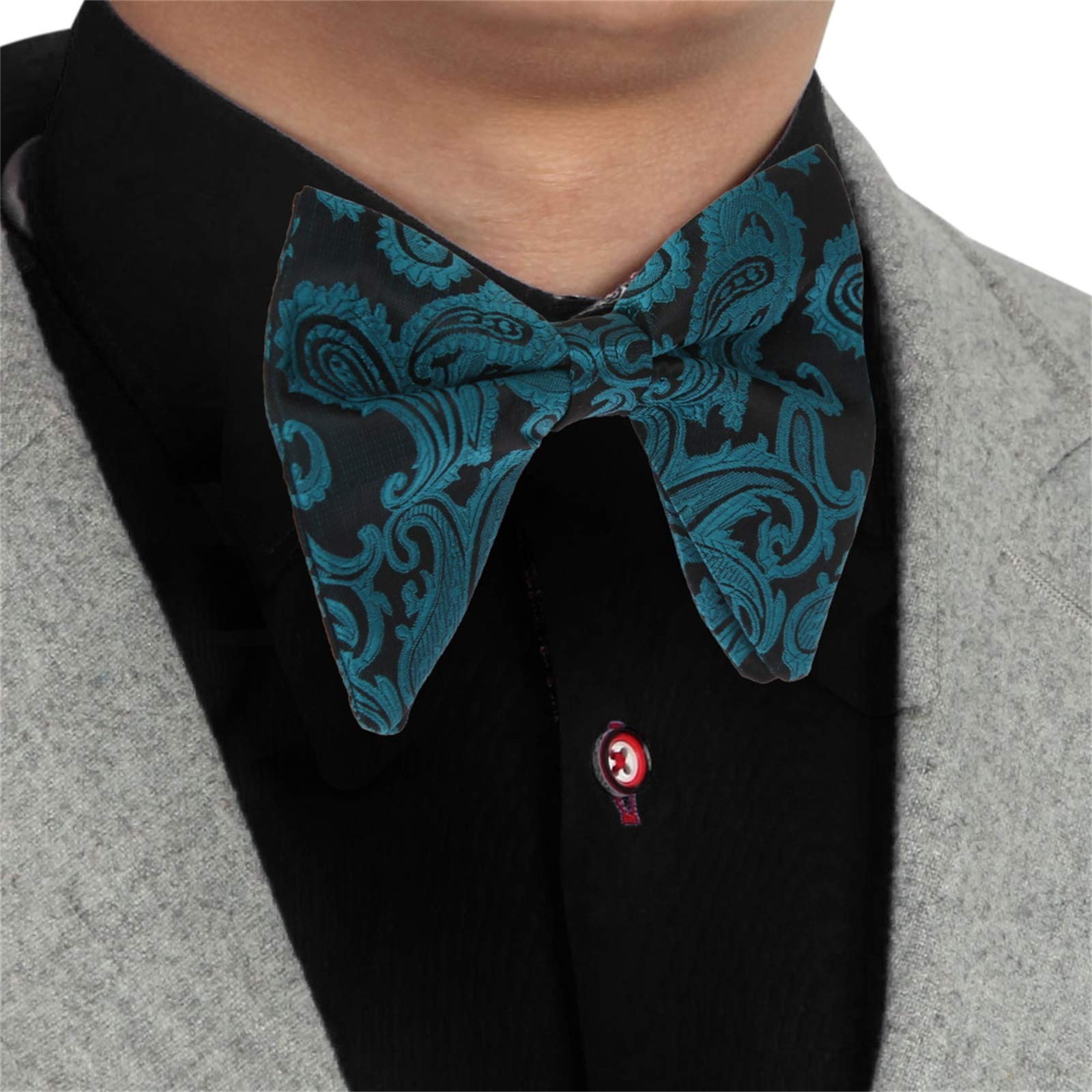 DAN SMITH Party Large Bowties Turquiose Flower Large Bowties Silk Blend Clip-On Adjustable Big-Tall C.C.O.Z.011 Dark Turquoise,Midnight Blue