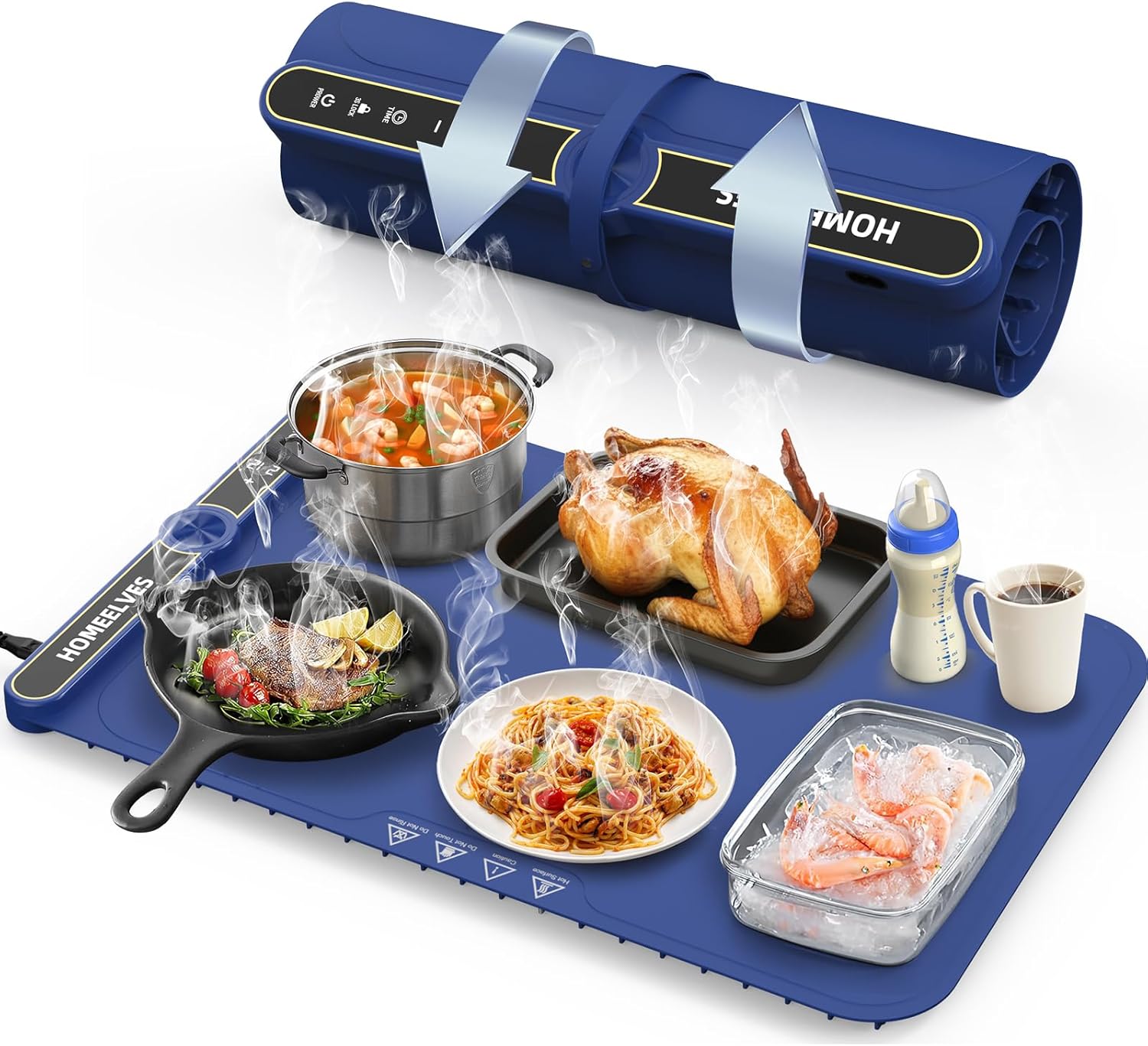 Food Warming Mat Extra Large, Rapid Heating Electric Warming Tray with 9 Temp Setting and 6 Hours Timer,Foldable Warming Trays for Food, Portable Food Warmers for Parties Buffet, Gray