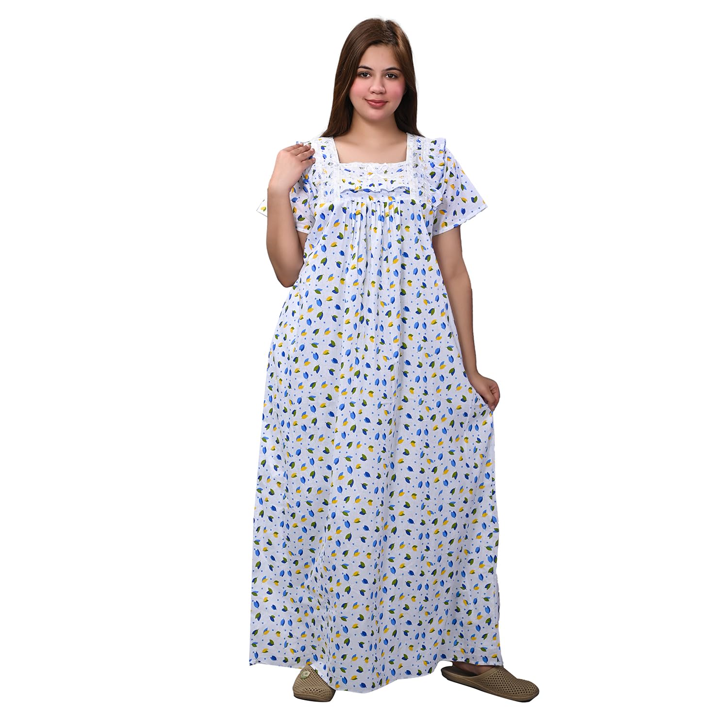 Women,s White Cotton Printed Nighty/Maxi/Sleepwear/Nightdress/Female Gown-image-35