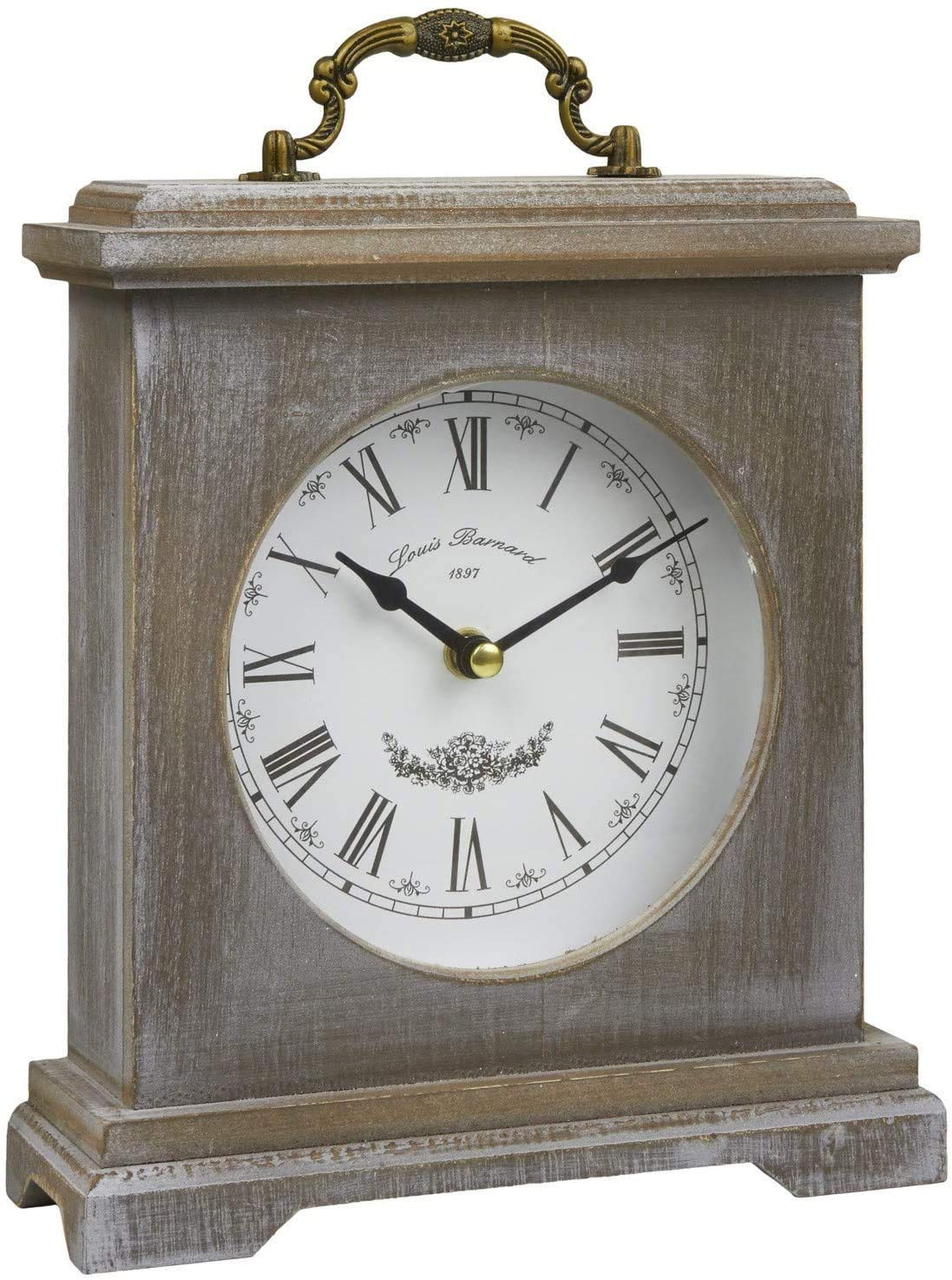 A2z Brown New Vintage Washed Wood Mantel Clock Rustic Country Roman Numerals Clock