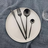 Vista 2 de JASHII Juego de cubiertos de acero inoxidable chapado en titanio de 24 piezas, 24 cubiertos negros, cubiertos para 6 (brillante)