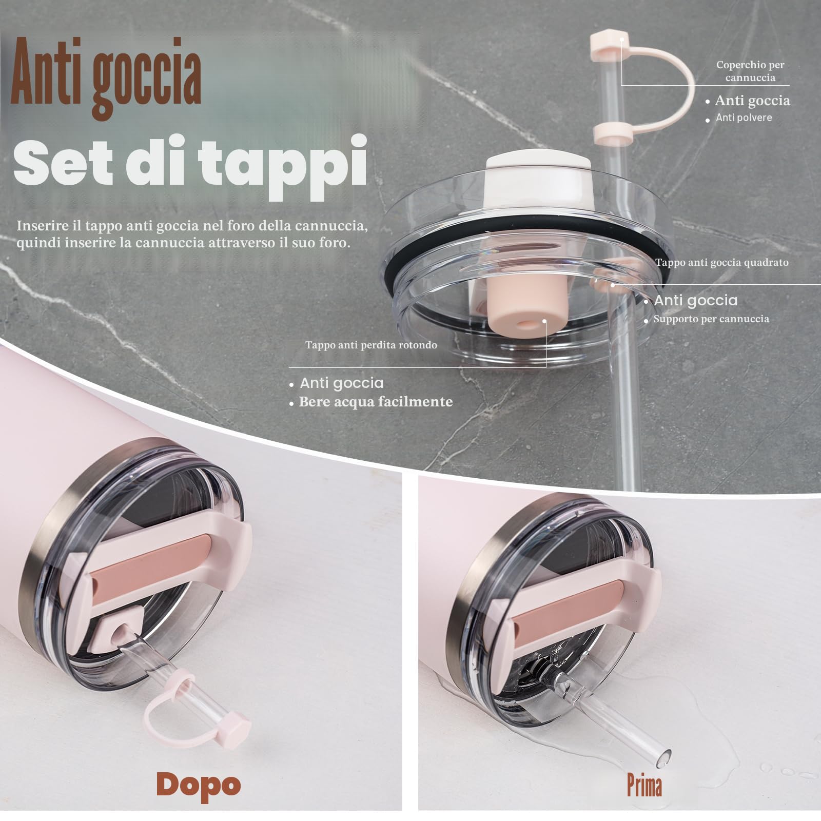 FOSFUKEER Set di accessori per Stanley Cup, contiene 6 tappi in silicone a tenuta stagna, 2 coperchi per cannuccia, 1 custodia in silicone per Stanley Cup da 1,2 l e 850 ml, tazze non incluse (Quarzo