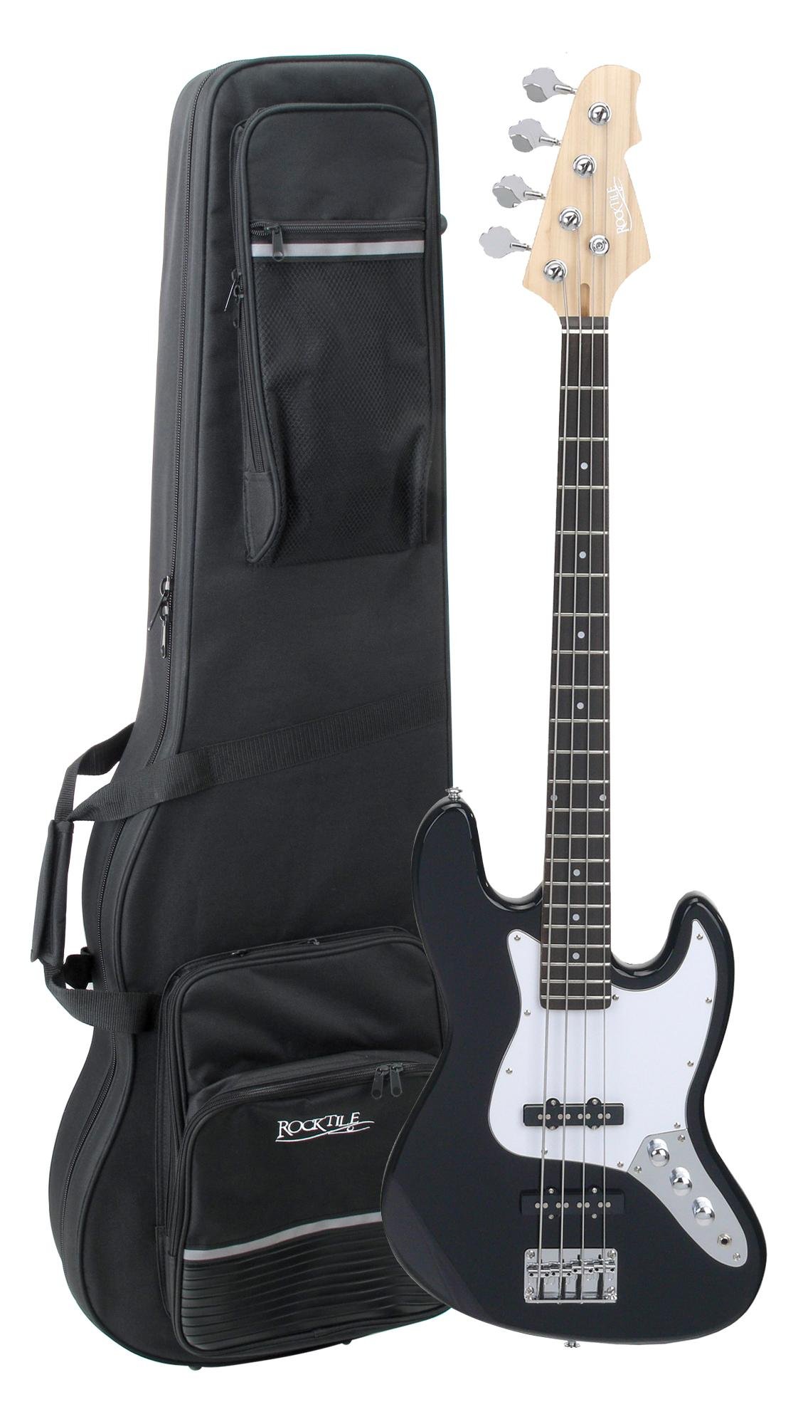 Rocktile Fatboy II E-Bass Black Set incl. Custodia Leggera, Basso | Rocktile E-Bass in stile Jazz, 2 pickup Single Coil, 2 controlli volume/1 tono, Corpo: Tiglio, Tastiera: palissandro, Peso: 4