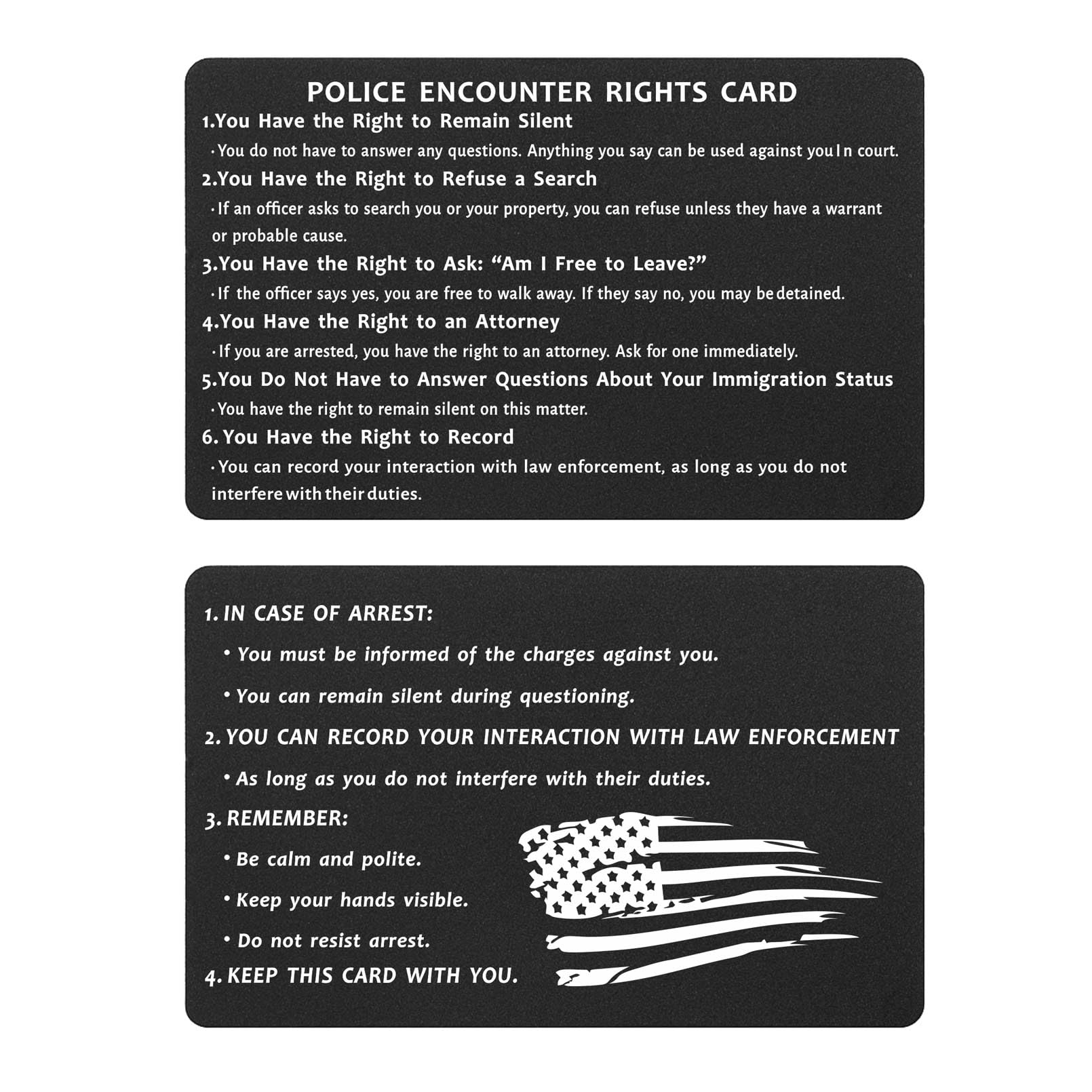 ABNTY Police Encounter Rights Card - Legal Rights Reminder for Immigrants & Citizens | Know Your Rights | Right to Remain Silent, Refuse Search,