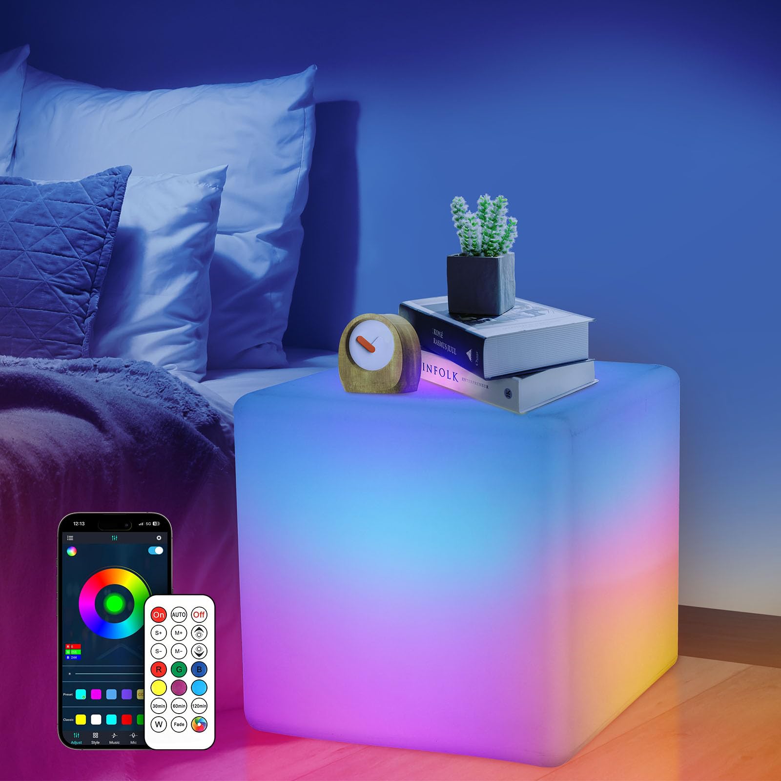LOFTEK 16-inch Smart Cube Lights: RGBW 16 Million Colors Changing Floor Lamp with APP, Music Sync & Timer Night Lights for Living Room Bedroom Game Atmosphere(Corded Electric)