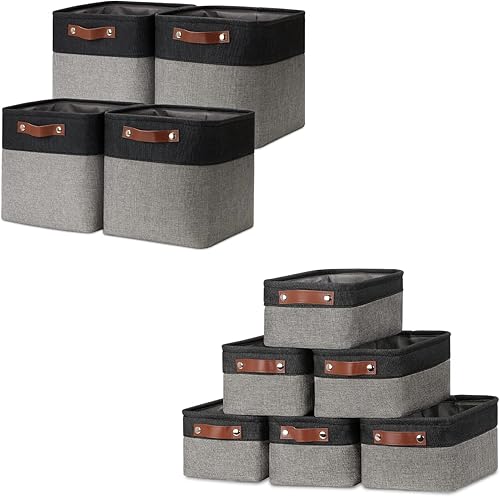 DULLEMELO Paquete de 4 cestas plegables de 11 x 11 x 11 pulgadas + 6 cestas pequeñas de 11.8 x 7.9 x 5.1 pulgadas (negro y gris)