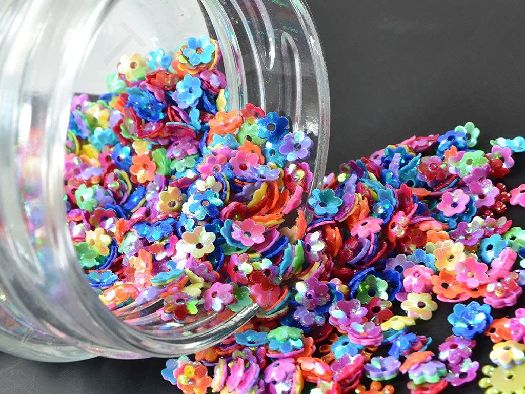 The Design Cart Assorted (Mixed Sequins) Small Flower Shaped Sequins for Saree, Suit, Sherwani, Dupatta, Size-8 mm,Pack of 100 Grams-image-5