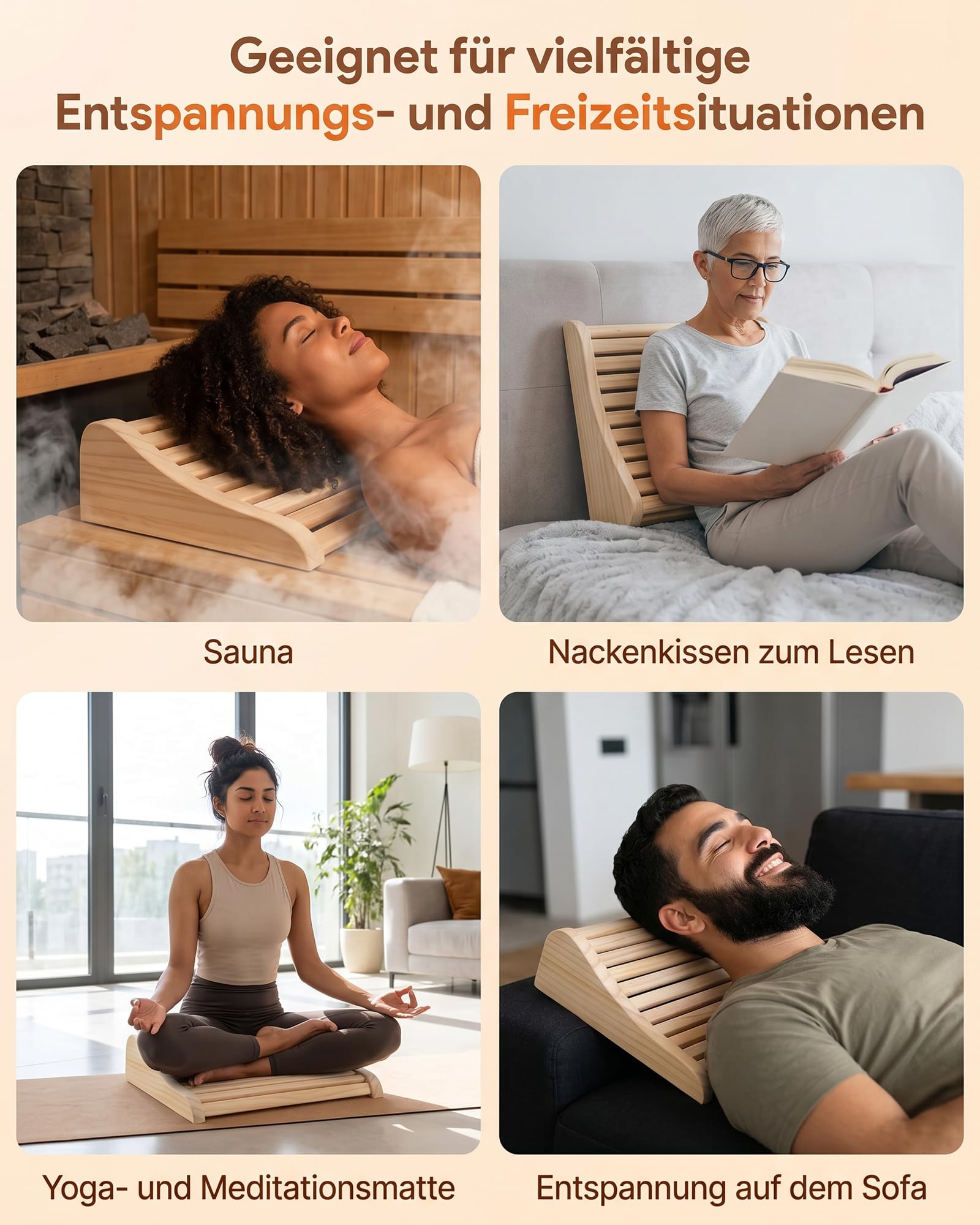 2 Stück Sauna Kopfstütze Holz, Ergonomisches Saunakopfstütze mit Anti-Rutsch Basis & Optimale Belüftung, 37x33x10cm Kiefernholz Nackenstütze für Finnische Sauna, Infrarotkabine & Dampfbad