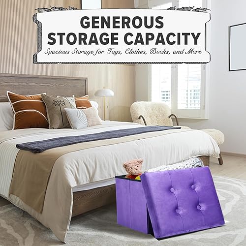 Miniatura 80 de LINMAGCO Taburete otomano plegable con bolsillo lateral, moderno, corto, sofá, tela de lino, 17 x 13 x 13 x 13 (color azul niebla) azul (Fog