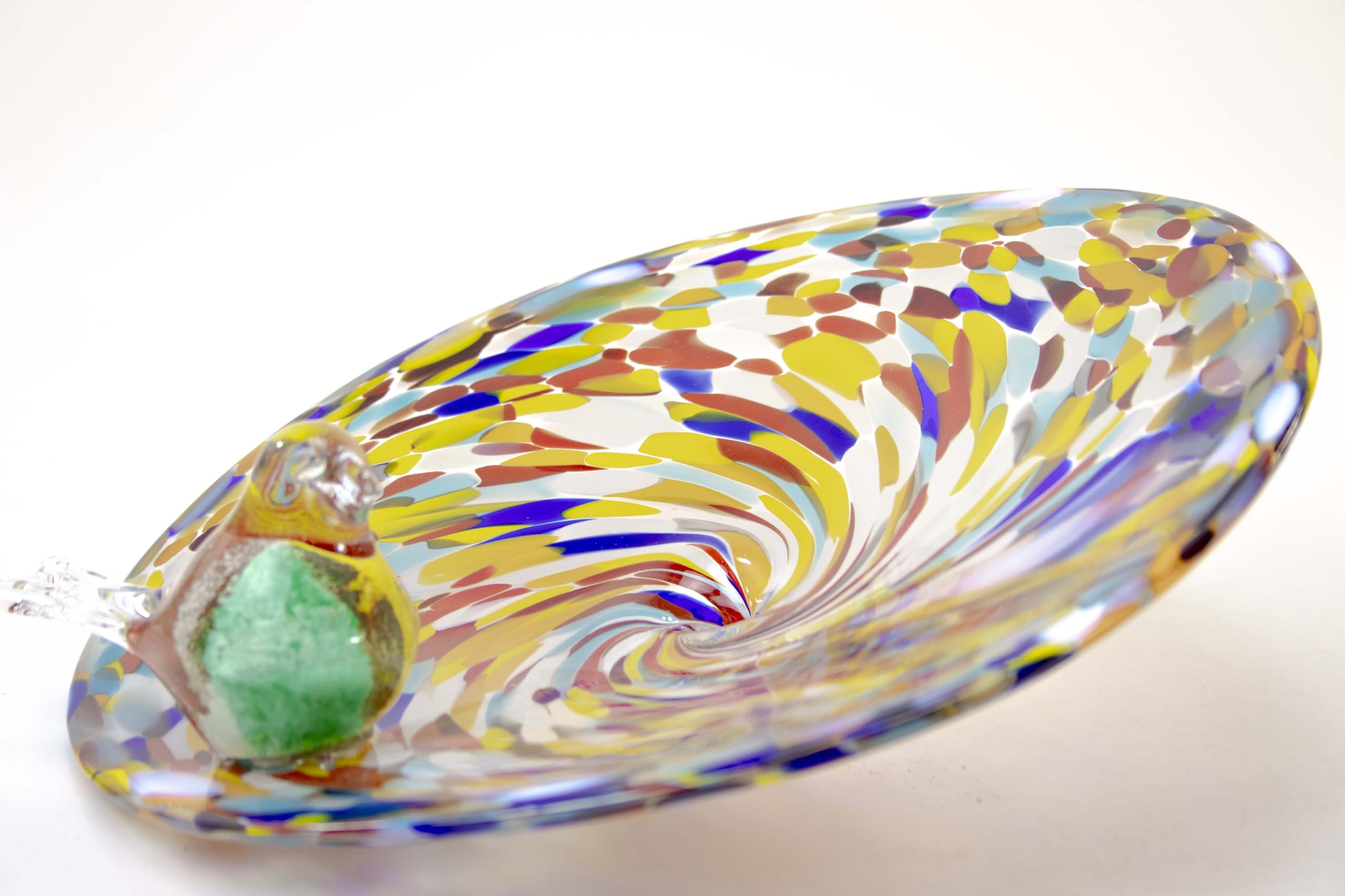 Gartenstecker mit Vogelbad - Multicolor - Handgefertigtes Glas - Weiß - Vogel auf Stock - Gartendekorationen - Gartenindeco für den Außenbereich - Gartendekor - Tiere für den Außenbereich