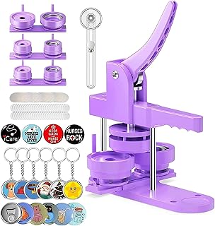 Button Maker Machine Multiple Sizes, 1+1.25+2.25 inch DIY Button Press Machine for Kids, 330PCS Button Making Supplies with Badge Buttons, Bottle Openers, Fridge Stickers and Keychains (Purple)