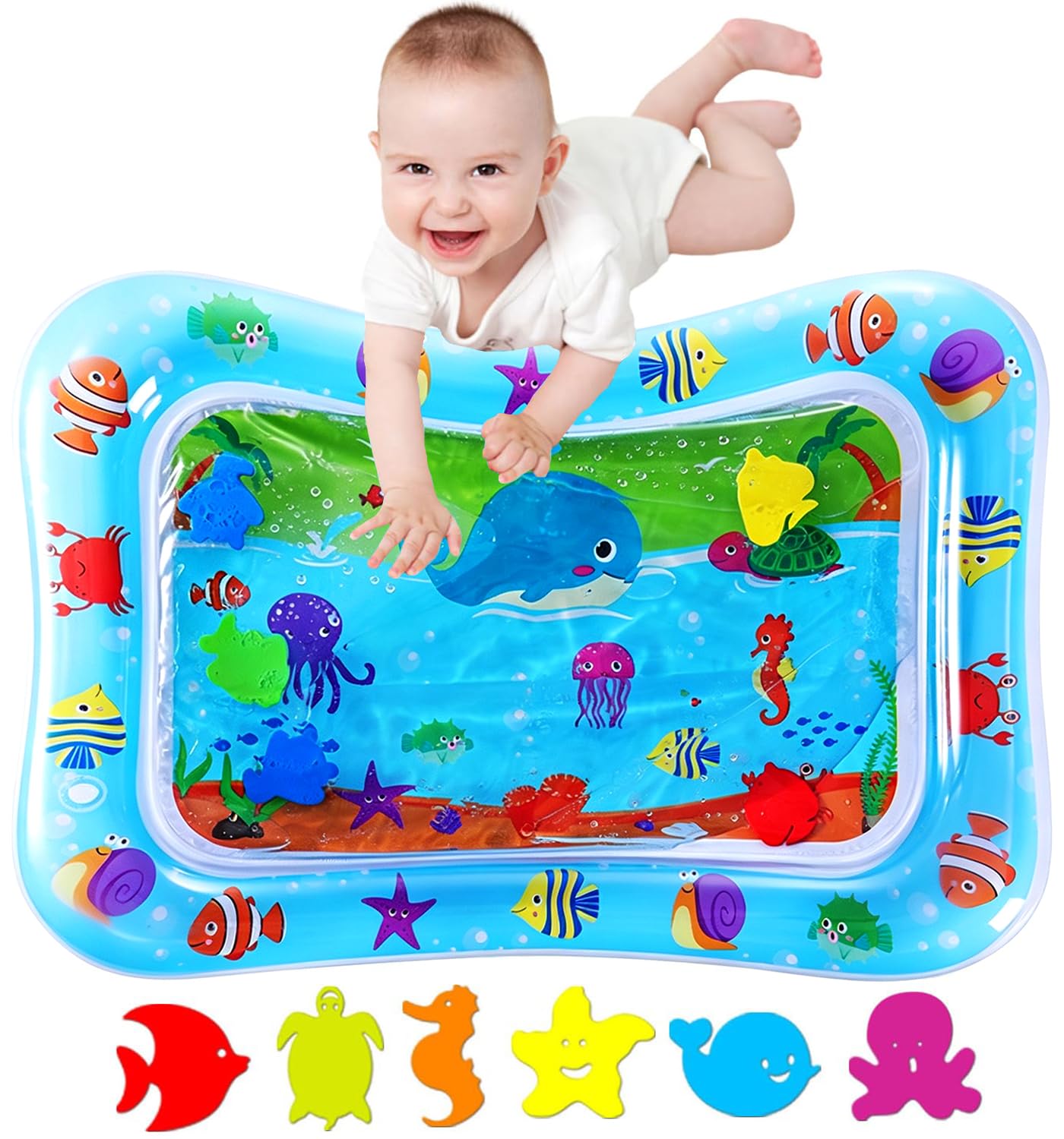 Spiritzohic Tummy Time Mat for Kids, Inflatable Tummy Time Water Mat, Water Play Mat Toys, Water Play Mat Sensory Toy, Portable Travel Water Pad, for Baby Early Development Activity Gift