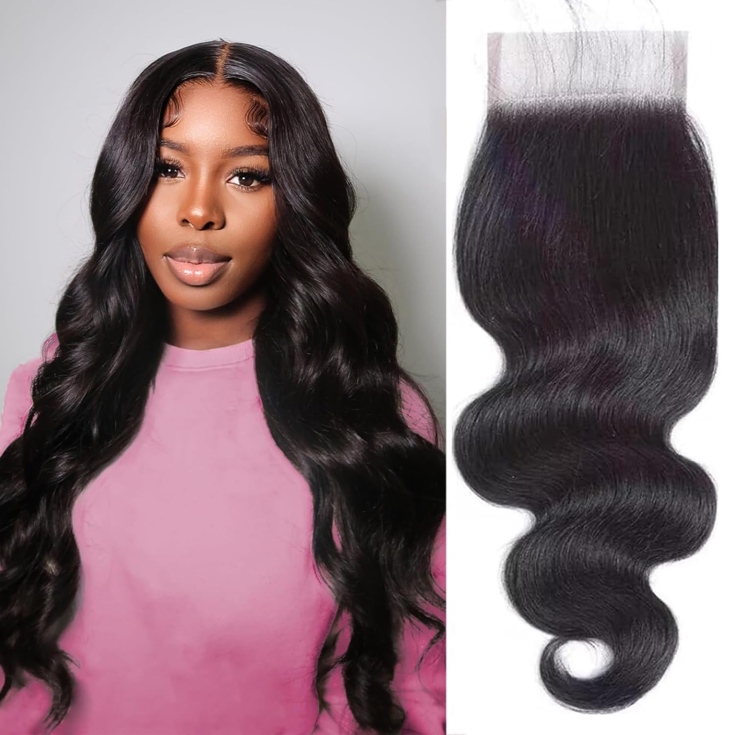13x6 Transparent Lace Frontal 14 Inch 12A Brazilian Body Wave Frontal Closure Human Hair 100% Unprocessed Virgin Ear to Ear Lace Closure Human Hair Pre Plucked with Baby Hair Natural Black
