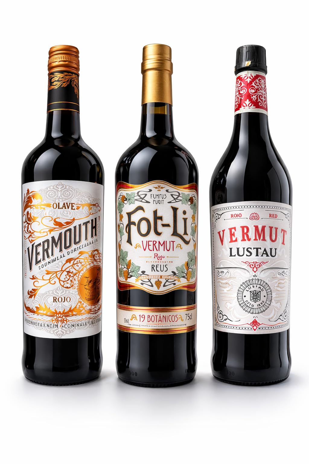 Pack Degustación Vermut Rojo Premium – Olave, Fot-Li (Reus) y Lustau | 3 Botellas 75cl | Ideal Aperitivo y Regalo Gourmet