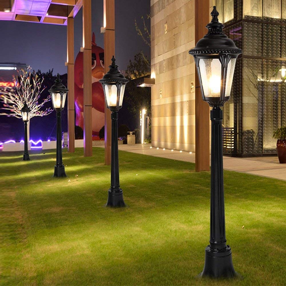 Tradycyjna, czarna lampa ogrodowa 2,75 m, 1-punktowa, IP55, wodoodporna, szklana kolumna, lampa LED, lampa dekoracyjna E27, lampa uliczna, lampa do ogrodu,140cm