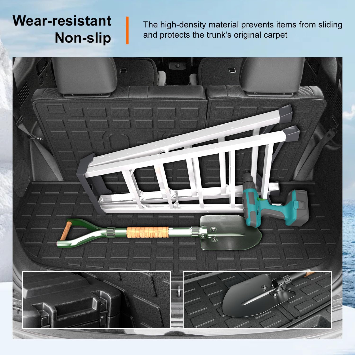 powoq Cargo Liner Compatible with 2020-2025 Hyundai Palisade Backrest Mat TPE Behind 3rd Row Replacement for 2020 2021 2022 2023 2024 2025 Hyundai Palisade Accessories (Trunk Mat with Backrest Mat)