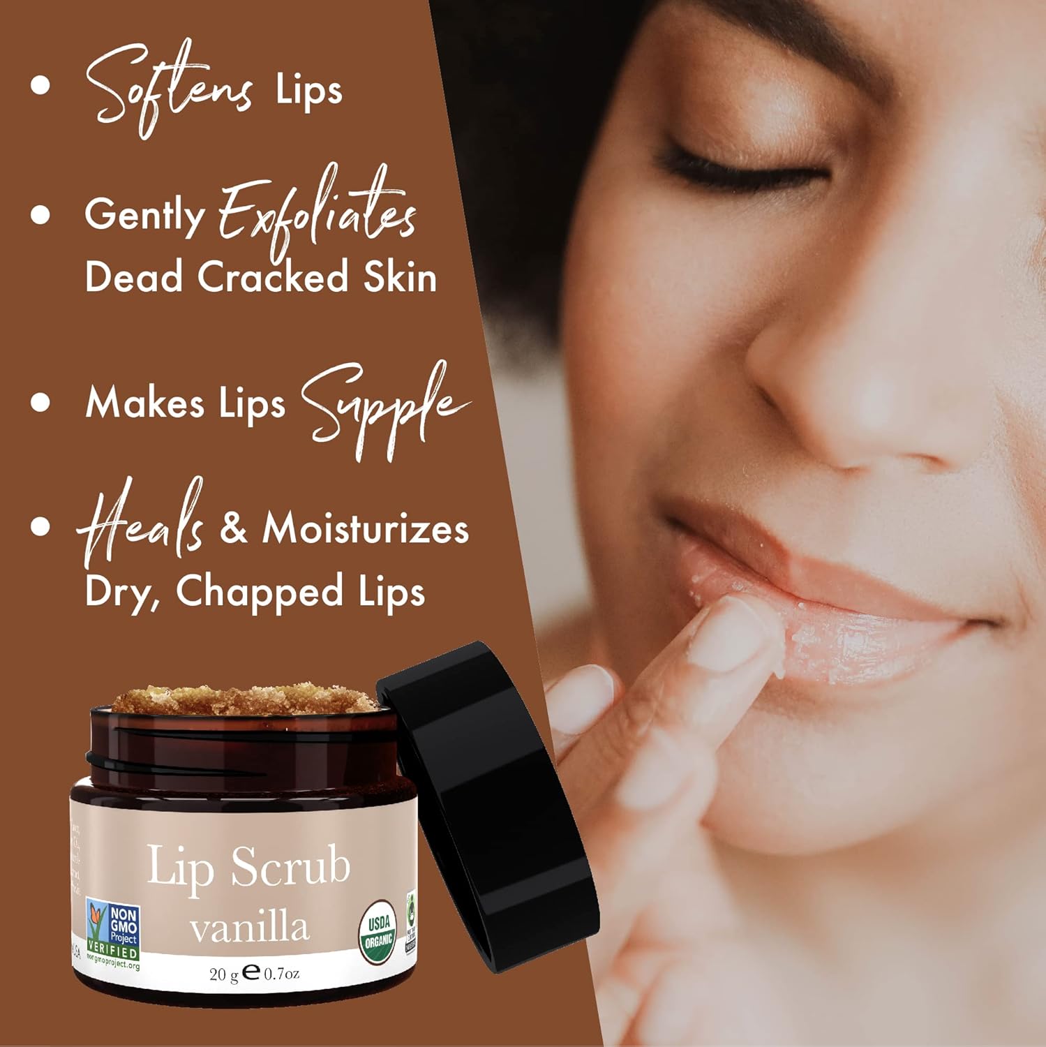 Organic Lip Scrub Vanilla - Lip Scrubs Exfoliator & Moisturizer, Lip Exfoliator Scrub, Sugar Lip Scrubs, Lip Sugar Scrub, Lip Care Products for Chapped Lips, Lip Scrubber, Lip Moisturizer for Dry Lips : Beauty & Personal Care