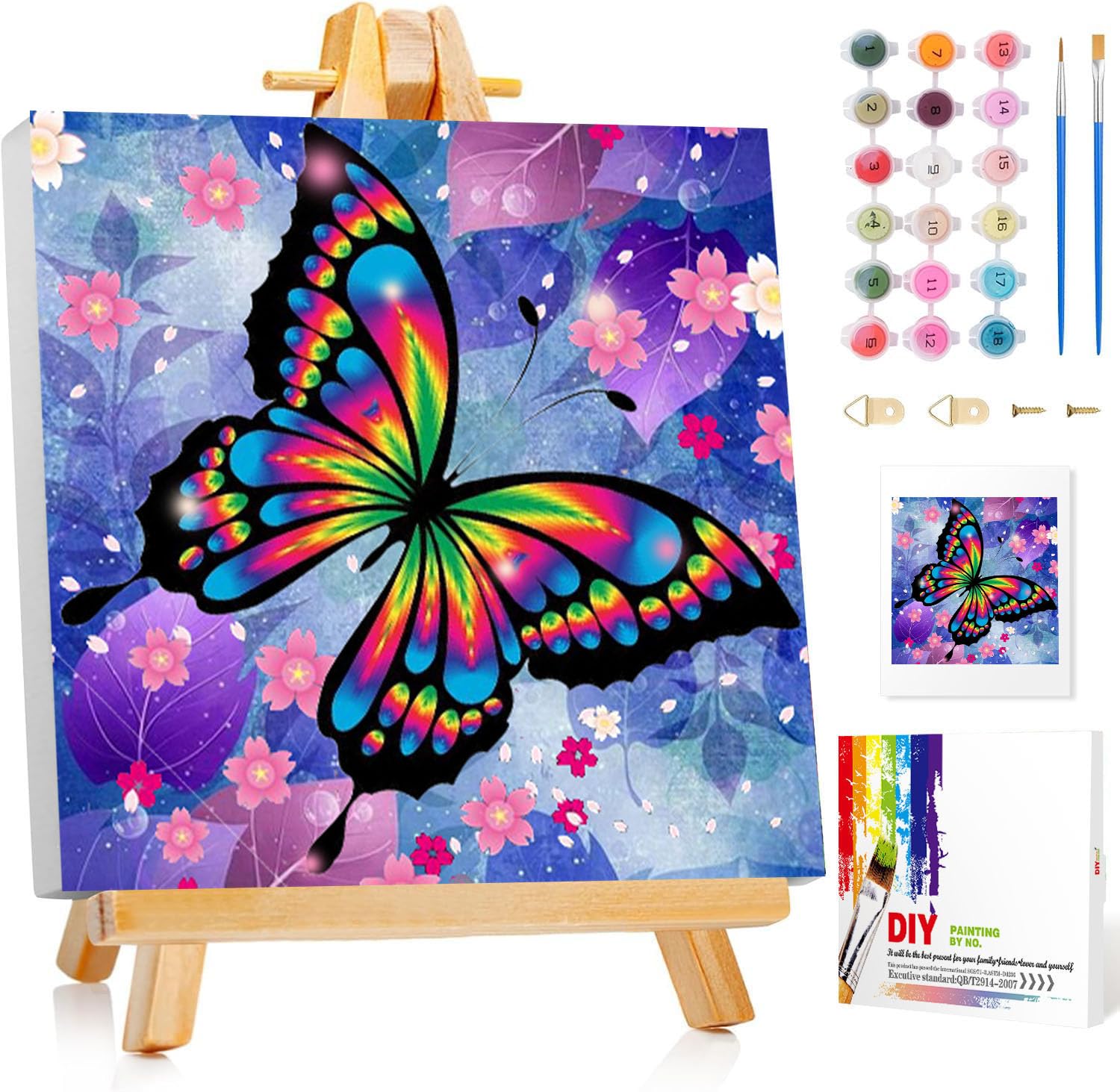 Gemartmall Malen Nach Zahlen Erwachsene mit Rahmen Schmetterling-Malen Nach Zahlen mit Rahmen Schmetterling, Malen Nach Zahlen Erwachsene für Basteln DIY Bastelset(20x20cm)