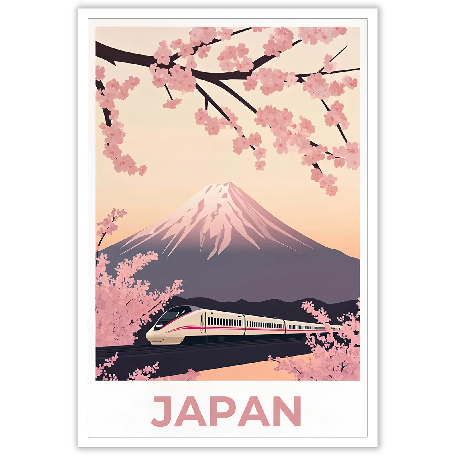 Malhotra Print Shop Japan Mount Fuji Poster Tokyo Shinkansen Travel, Wall Art Pink Japanese Scenery Cherry Blossoms Illustration Prints Painting For Living Room Bedroom Office Wall Decor 12x16in,d-image-22