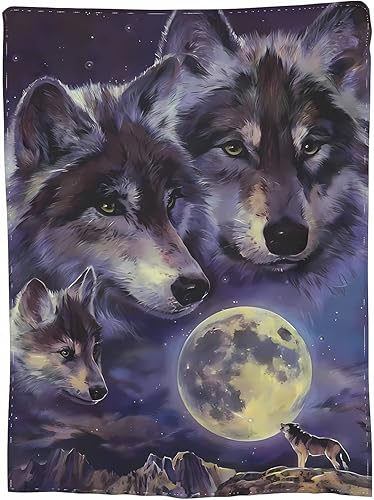 Miniatura 2 de Manta de vellón de lobo luna, súper suave y acogedora, de 50 x 60 pulgadas, ligera, mullida, cómoda, texturizada, manta de felpa cálida para sofá,
