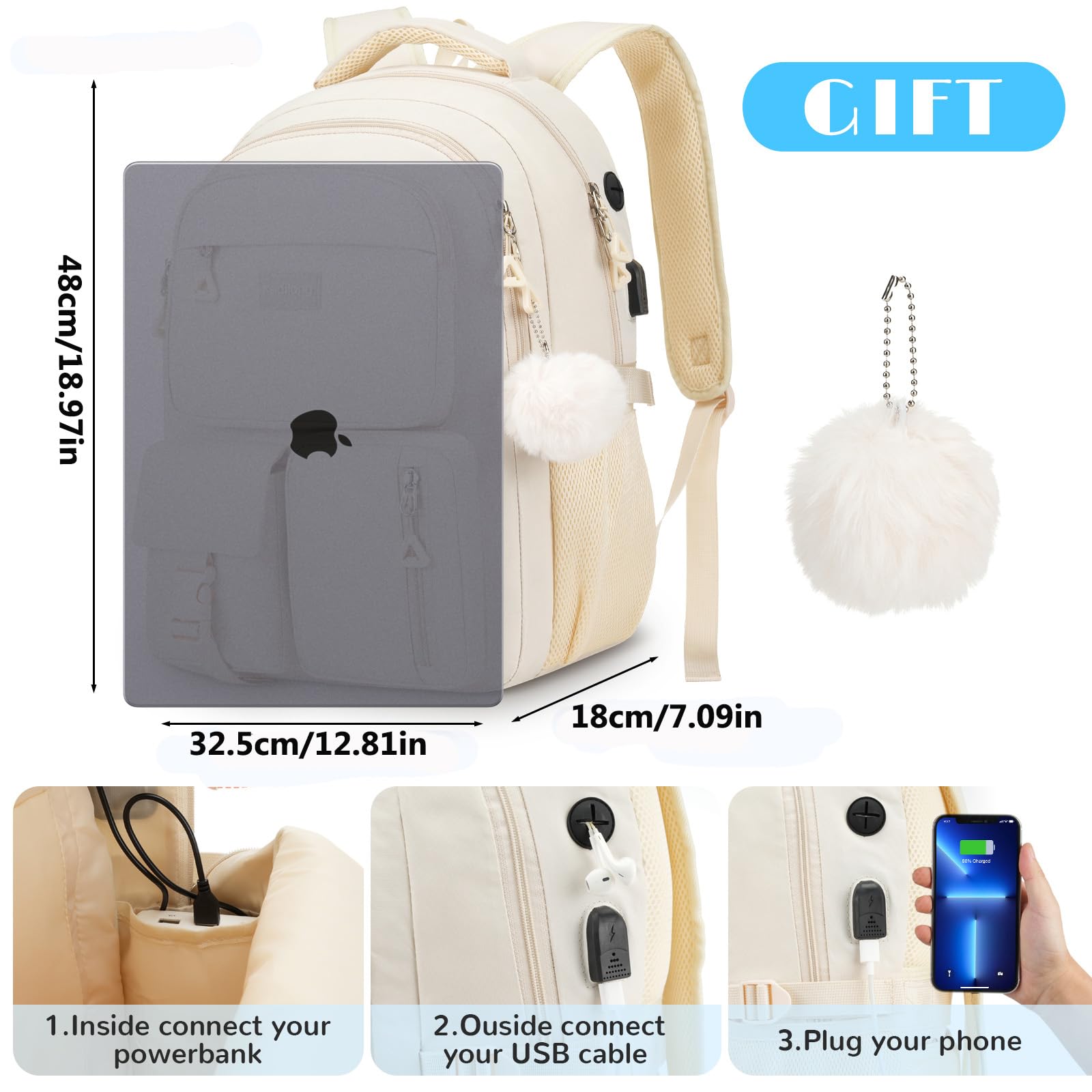 kadilong Zaino per computer portatile da 17,3 pollici per ragazze adolescenti, zaino da donna universitario medio liceo studente zaino Mochila Escolar para Niñas