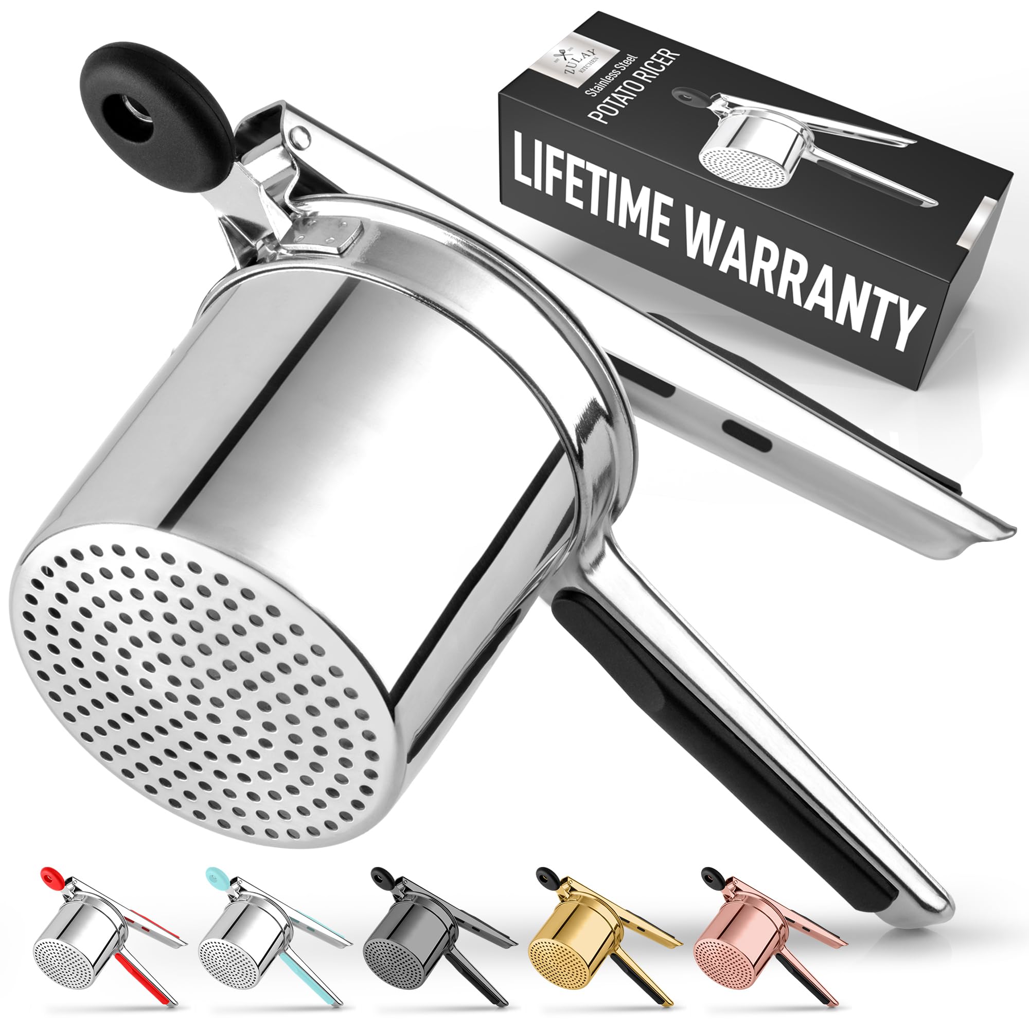 Zulay Kitchen Large 15oz Potato Ricer, Heavy Duty Stainless Steel Potato Masher and Ricer for Mashed Potatoes, Mashed Potato Masher & Potato Press Kitchen Gadget for Perfect Mashed Potatoes