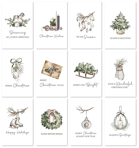 hvdler 24 Pack Modern Rustic Christmas Cards with Envelopes, Boxed