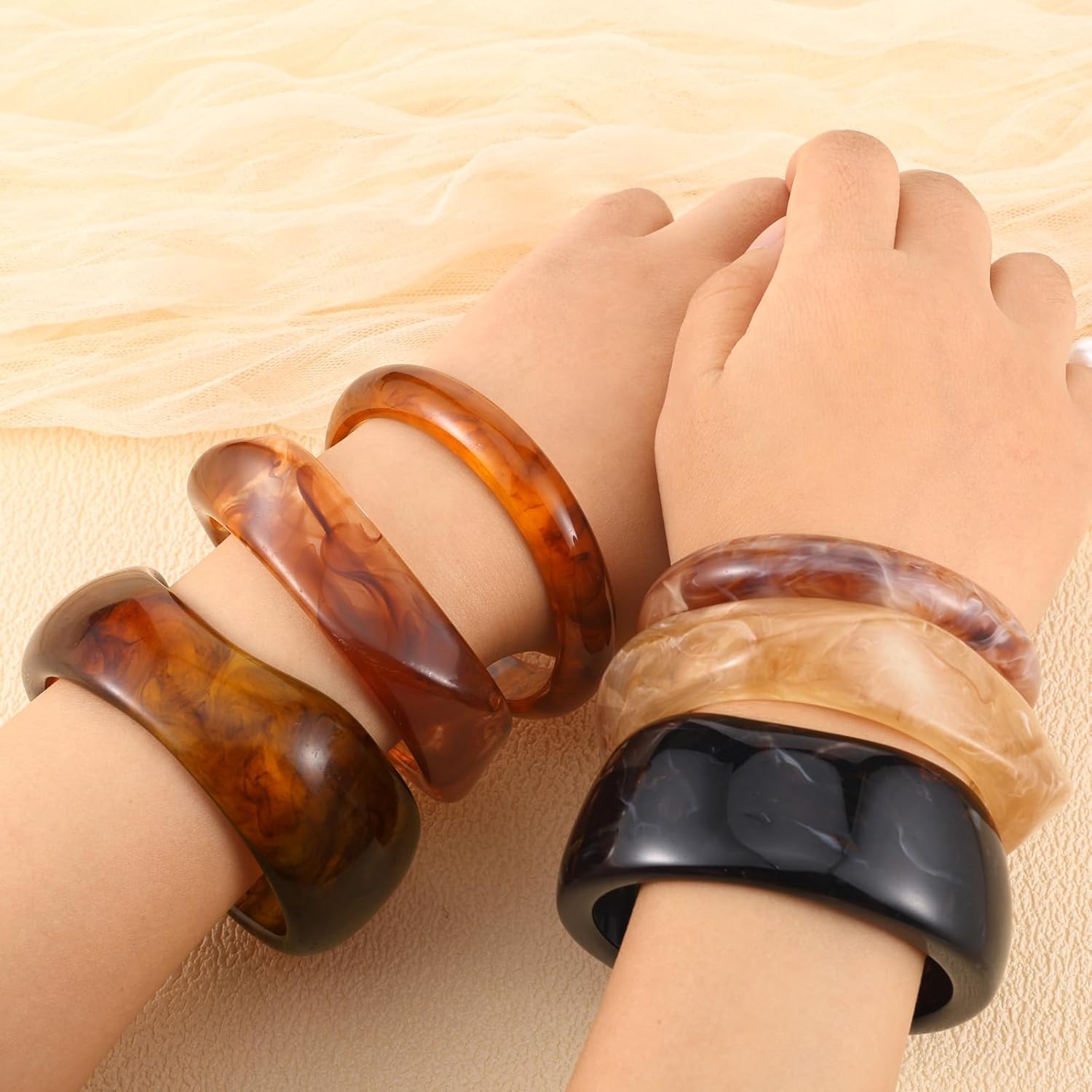 6 Pcs Acrylic Resin Chunky Bangle Bracelets Geometric Cuff Wide Wristband Bracelet Thick Acetate Jewelry Statement Jewelry Set for Women Gift - Image 6