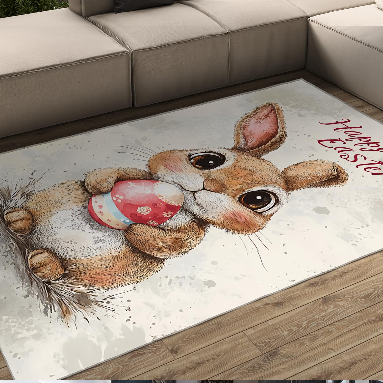 Tapis de salon lapin de Pâques 100x150cm pour sublimer votre salle à manger