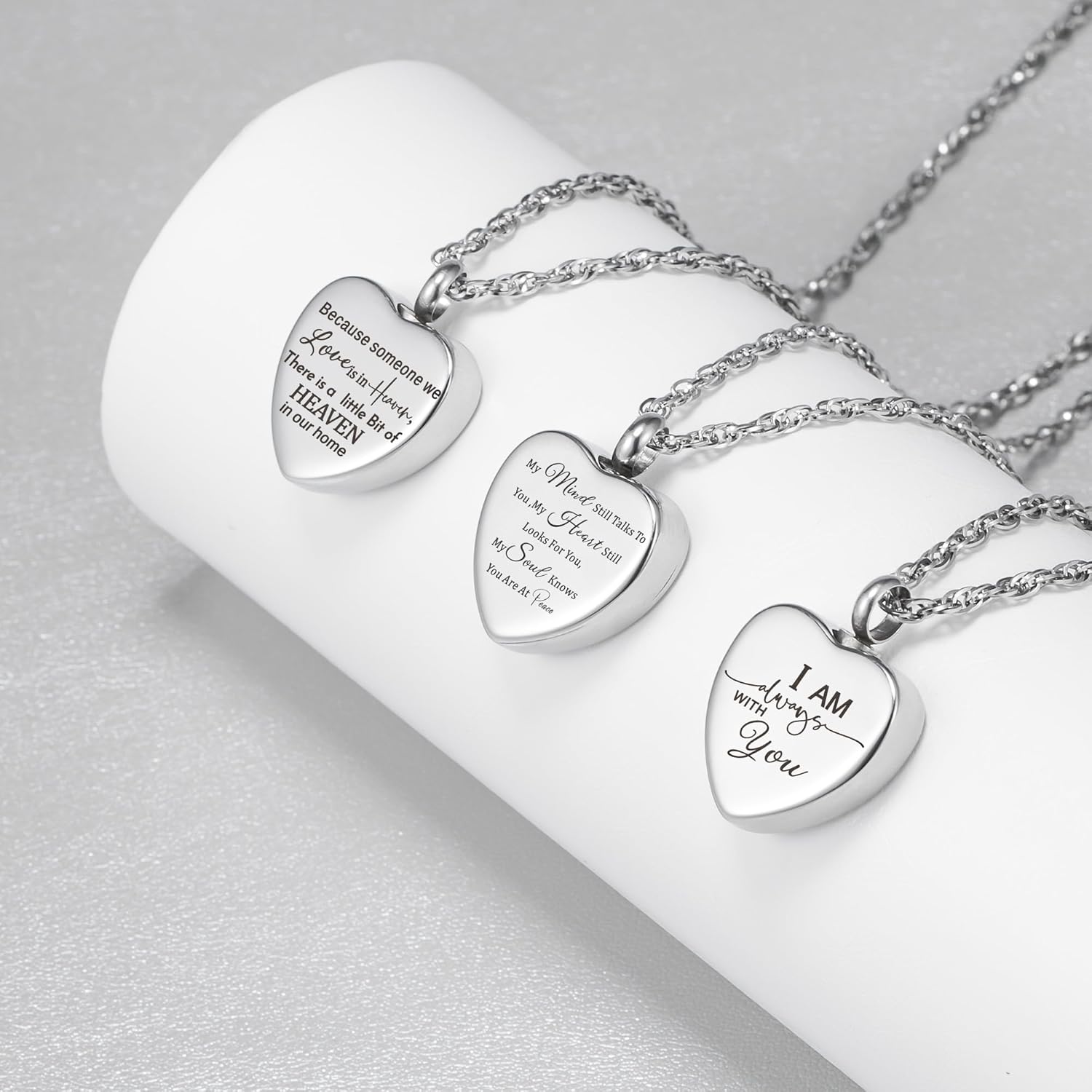 3 pcs Heart Urn Necklace for Ashes for Women Men Cremation Urns Memorial Pendant Necklace Ashes Holder Stainless steel Keepsake Necklace Cremation Jewelry